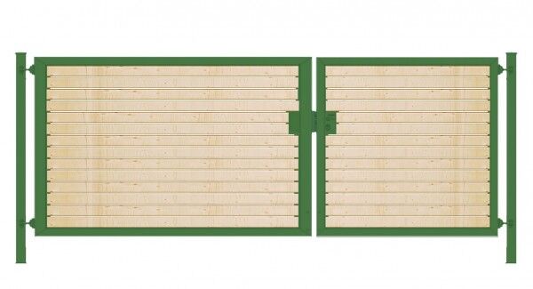 Elektrisches Einfahrtstor Premium-Line (2-flügelig) mit Holzfüllung waagerecht; asymmetrisch; grün; B: 400 cm H: 200 cm