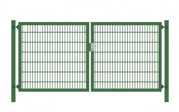 Einfahrtstor Classic Plus (2-flügelig) symmetrisch; Moosgrün 6/5/6er Doppelstabmatte; Breite 200 cm x Höhe 100 cm