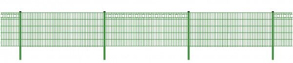 Schmuckzaun / Doppelstabmattenzaun 2-in-1 Kreis-Dekor Komplett-Set mit Abdeckleisten / Grün / 201cm hoch / 12,5m lang 