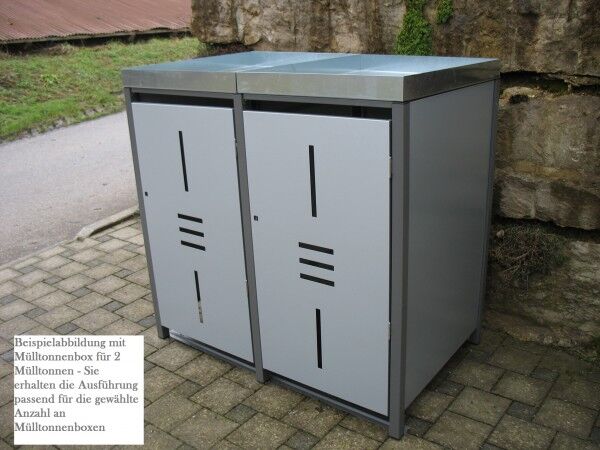 Premium Metall Mülltonnenbox Hellgraumetallic (ähnl. RAL 9006) für 4 240l Mülltonnen (Größe L)