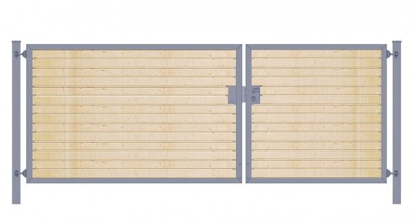 Einfahrtstor Premium (2-flügelig) mit Holzfüllung waagerecht; asymmetrisch; anthrazit; B:400 cm H:120 cm