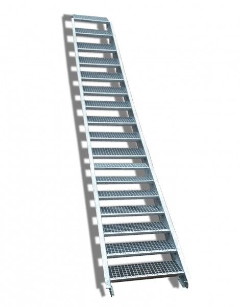 17-stufige Stahltreppe / Breite: 160 cm / Wangentreppe / Gitterrosttreppe mit 17 Stufen