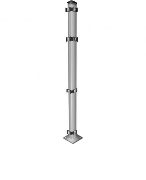 Zauneckpfosten mit Fußplatte / zum Aufdübeln Verzinkt für Zaunfelder Höhe 123 cm