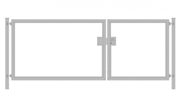 Einfahrtstor / Gartentor Premium (2-flügelig) asymmetrisch für waagerechte Holzfüllung; verzinkt; Breite 450 cm x Höhe 100 cm (neues Modell)