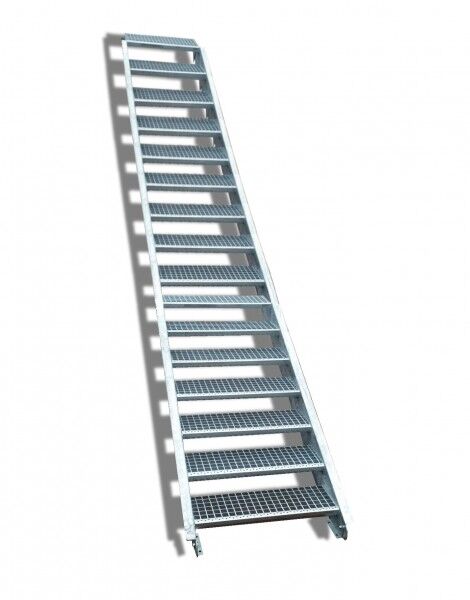 16-stufige Stahltreppe / Breite: 130 cm / Wangentreppe / Gitterrosttreppe mit 16 Stufen
