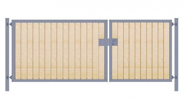 Elektrisches Einfahrtstor Premium-Line (2-flügelig) mit Holzfüllung senkrecht; asymmetrisch; anthrazit; B: 250 cm H: 120 cm