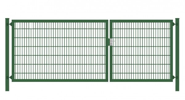 Einfahrtstor Classic Plus (2-flügelig) asymmetrisch; Moosgrün 6/5/6er Doppelstabmatte; Breite 300 cm x Höhe 100 cm