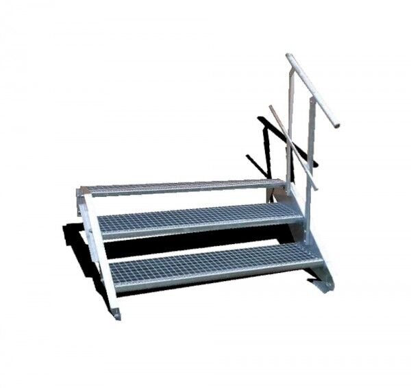 3-stufige Stahltreppe mit einseitigem Geländer / Breite: 160 cm / Wangentreppe mit 3 Stufen