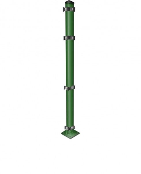 Zauneckpfosten mit Fußplatte / zum Aufdübeln Grün für Zaunfelder Höhe 83 cm
