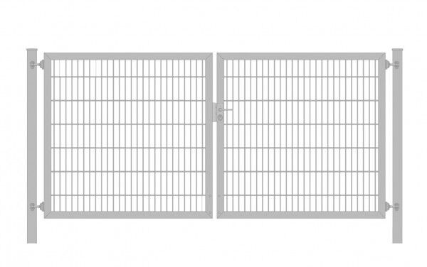 Einfahrtstor Classic Plus (2-flügelig) symmetrisch; Verzinkt 6/5/6er Doppelstabmatte; Breite 200 cm x Höhe 140 cm