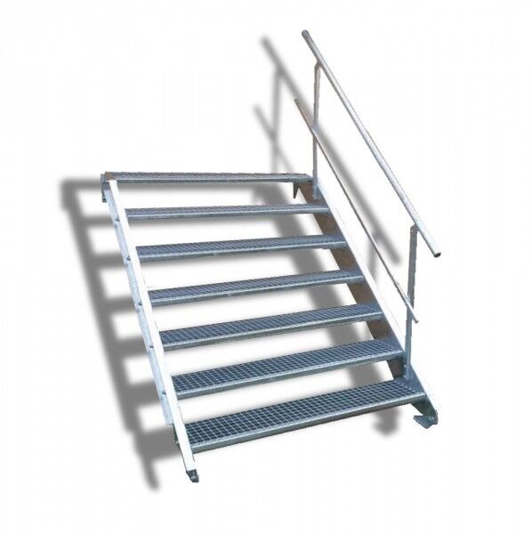 7-stufige Stahltreppe mit einseitigem Geländer / Breite: 150 cm / Wangentreppe mit 7 Stufen