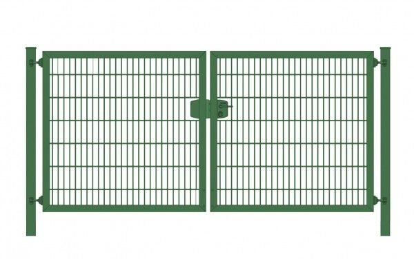 Einfahrtstor Premium Plus 8/6/8 (2-flügelig) symmetrisch ; Moosgrün RAL 6005 Doppelstabmatte; Breite 400 cm x Höhe 160 cm